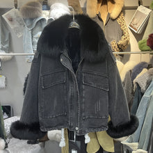 Charger l'image dans la galerie, Fox Fur Denim Fleece-Lined and Batwing Sleeve Cotton Coat