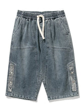 Load image into Gallery viewer, 8XL Summer Men's Jeans Denim Breeches Calf-Length Casual Shorts Washed Cotton Drawstring Straight Capris Pants Big Size