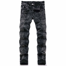 Charger l'image dans la galerie, Retro Rivet Design Black Slim Fit Buckle Jeans