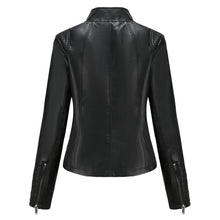 Load image into Gallery viewer, Faux Leather Motorcycle Jacket for Women, Female Coat, Moto Biker, Purple, Black, Zipper windproof jacket leather jacket
