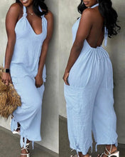Load image into Gallery viewer, Halter Tied Detail Pocket Design Jumpsuit