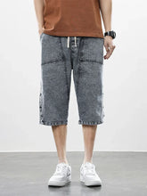 Load image into Gallery viewer, 8XL Summer Men's Jeans Denim Breeches Calf-Length Casual Shorts Washed Cotton Drawstring Straight Capris Pants Big Size