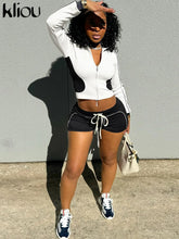 Lade das Bild in den Galerie-Viewer, Kliou Panelled Long Sleeve Zip-up Crop 2 Piece Set