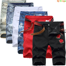 Load image into Gallery viewer, 2026 Summer Men's Red Rose Embroidered Jeans Shorts, Fashion Casual Shorts Black Blue White Men Torn and Frayed Denim Shorts