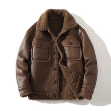Load image into Gallery viewer, Schinteon Men Suede Leather Jacket Autumn Winter Warm Thick Casual Outwear Faux Lamb Wool Fur Solid Color Turn-down Collar Coat
