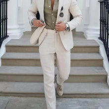 Load image into Gallery viewer, Casual Linen Tuxedo Suits for Men 2 Pieces Blazer and Pants Set Notched Lapel Men's Suit for Wedding Summer Beach Prom Party