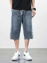 Load image into Gallery viewer, 8XL Summer Men's Jeans Denim Breeches Calf-Length Casual Shorts Washed Cotton Drawstring Straight Capris Pants Big Size