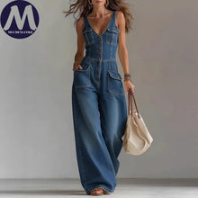 Load image into Gallery viewer, Elegant Women's Sleeveless V-Neck Tight Waist Wide-Leg Overall Jumpsuit