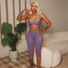 Lade das Bild in den Galerie-Viewer, FAGADOER Sexy Color Block Stripes 2 Pieces Set