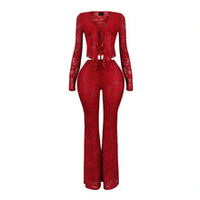 Load image into Gallery viewer, Women's Set Long Sleeve Lace See Through Shirt Two Piece Sets
