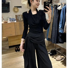 Load image into Gallery viewer, Women's 2-Piece Set: Wrap-Front Long-Sleeve Top Wide-Leg Pants
