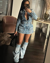 Lade das Bild in den Galerie-Viewer, FAGADOER Fashion Button Long Sleeve Denim Mini Dress