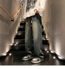 Lade das Bild in den Galerie-Viewer, Trend Simplicity Male Casual Plaid Jeans Streetwear Embroidered Denim Pants Men Loose Straight Classic Wide Leg Retro Trousers