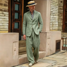 Load image into Gallery viewer, Men's Linen Suit 2 Pieces Luxury Slim Fit Casual Blazer Straight Leg Pants Breathable Wrinkle Resistant Lightweight For Wedding