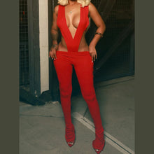 Load image into Gallery viewer, Sisterlinda Sexy Wild Style Women Deep V-Neck Sleeveless Irregular Bodysuit 2 Piece Set