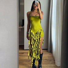 Lade das Bild in den Galerie-Viewer, Hugcitar Elegant Halter Solid Ruffles Backless Taseel Mini Dress