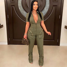 Charger l'image dans la galerie, Front Zipper Turn-down Collar Cargo Jumpsuit