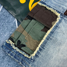 Load image into Gallery viewer, Summer new work style multi-pocket denim shorts for men, loose casual splicing five-quarter pants