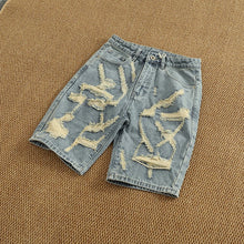 Load image into Gallery viewer, Ripped hole plankton handsome high street trend denim shorts men summer everything to do old washed pants five quarter pants