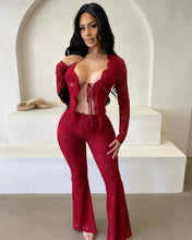 Load image into Gallery viewer, Women's Set Long Sleeve Lace See Through Shirt Two Piece Sets