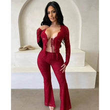 Load image into Gallery viewer, Women's Set Long Sleeve Lace See Through Shirt Two Piece Sets