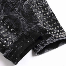 Charger l'image dans la galerie, Retro Rivet Design Black Slim Fit Buckle Jeans