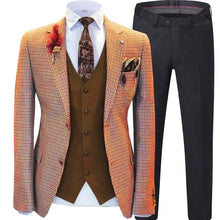 Load image into Gallery viewer, Men wedding Suits Prom Tuxedos Wool Blend Plaid Slim fit Vintage Checked Suit Groomsmen For Wedding (Blazer+Vest+Pants)