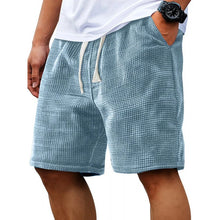 Load image into Gallery viewer, Mens Shorts Solid Color Mid Waist Summer Motion Waffle Texture Deep Crotch Drawstring Men Shorts Loose Knee Length Casual Short