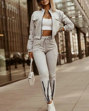 Lade das Bild in den Galerie-Viewer, Zipper Crop Jacket Pencil Pants Two Piece Set
