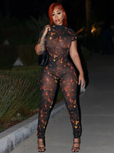 Lade das Bild in den Galerie-Viewer, Nibber Colorful Print See Through Coquette Backless Peach Jumpsuit
