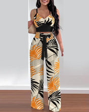 Cargar imagen en el visor de la galería, 2 Piece V-Neck Strap Shirred Slim Crop Top & Lace-up Wide Leg Pants Sets