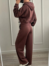 Load image into Gallery viewer, Women Tracksuits Winter Fleece Sweatsuit Brown Warm Crop Zipper Hoodies And Sweatpants Set For Women 2 Piece Velvet Pants Sets