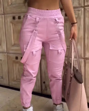 Lade das Bild in den Galerie-Viewer, Women's Cargo Pocket Design Cuff Suspenders Pants
