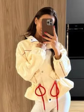 Load image into Gallery viewer, Women's Fashion Drawstring Lapel Long Sleeve Single-Breasted Slim Coat Jacjket