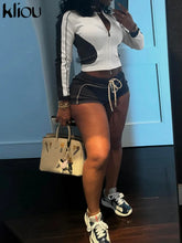 Lade das Bild in den Galerie-Viewer, Kliou Panelled Long Sleeve Zip-up Crop 2 Piece Set