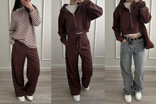 Load image into Gallery viewer, Women Tracksuits Winter Fleece Sweatsuit Brown Warm Crop Zipper Hoodies And Sweatpants Set For Women 2 Piece Velvet Pants Sets