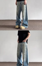 Lade das Bild in den Galerie-Viewer, Spring and Autumn Men and Women Trendy Personalized Straight Tube Inkjet Laundry Jeans American Couple Loose Retro Casual Pants