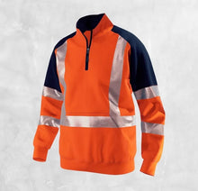 Load image into Gallery viewer, Orange Navy Sweatshirt for Man Hi Vis Hoodie Work with Zip Fleece Jacket