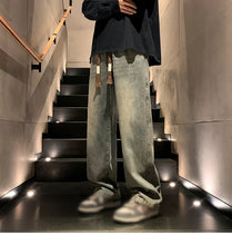 Lade das Bild in den Galerie-Viewer, Trend Simplicity Male Casual Plaid Jeans Streetwear Embroidered Denim Pants Men Loose Straight Classic Wide Leg Retro Trousers