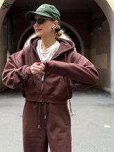 Load image into Gallery viewer, Women Tracksuits Winter Fleece Sweatsuit Brown Warm Crop Zipper Hoodies And Sweatpants Set For Women 2 Piece Velvet Pants Sets
