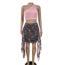 Lade das Bild in den Galerie-Viewer, FAGADOER Summer Print Tassels Mini Skirts Two Piece Sets