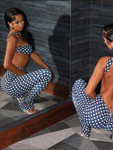 Lade das Bild in den Galerie-Viewer, Kliou Polka Dot Print Halter Backless Tank Tops+Skinny Long Pants