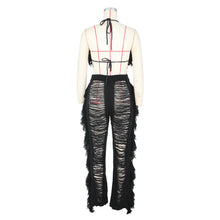 Load image into Gallery viewer, Sexy Two Piece Pant Sets Women Hollow Out Trousers Matching Sets Strapless Tassels Hole Pencil Pants Suits High Street Summer