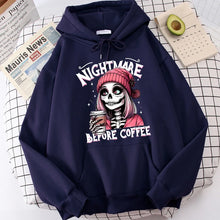 Load image into Gallery viewer, Slogan Nightmare Before Coffe Graphic Sweatshirt Unisex Fall Winter Hoody Y2k Clothing Women's Skeleton Halloween Pocket Hoodies