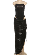 Load image into Gallery viewer, Kliou Reflctive Solid Strapless Shirring Bandage 2 Piece Set