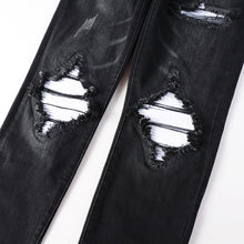 Lade das Bild in den Galerie-Viewer, Men's Cracked White Pleated Patch Biker Jeans