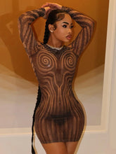 Lade das Bild in den Galerie-Viewer, Sister Linda See Through Aesthetics Print Sexy O-Neck Full Sleeve Dress