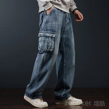 Load image into Gallery viewer, Multi-pocket denim loose cargo men wide leg jeans