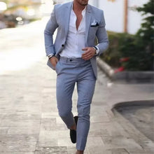 Load image into Gallery viewer, Casual Linen Tuxedo Suits for Men 2 Pieces Blazer and Pants Set Notched Lapel Men's Suit for Wedding Summer Beach Prom Party