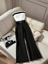 Load image into Gallery viewer, Women's Black White Jumpsuit Square Neck Contrast Trim Ideal for Evening Events Parties Elegant Styles
